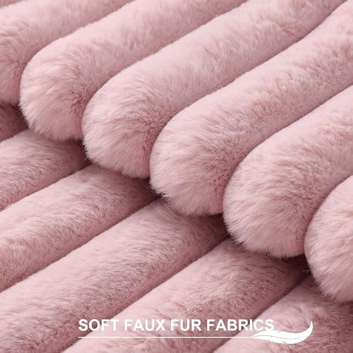 Pallene Faux Fur Decorative Throw Pillow Covers 18x18 Set of 2, Blush Pink | Luxury Plush Texture, Striped Design, Cozy Soft Touch, Modern Home Accent Decor for Couch, Sofa, Bed, Living Room thumbnail 2