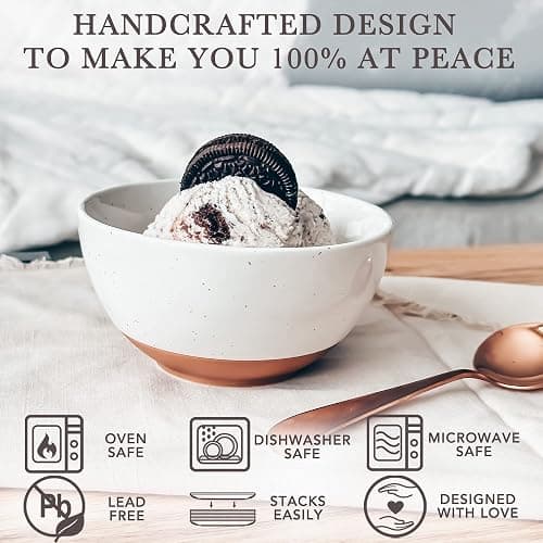 Mora Ceramic Small Dessert Bowls - 16oz, Set of 6 - Microwave, Oven and Dishwasher Safe, For Rice, Ice Cream, Soup, Snacks, Cereal, Chili, Side Dishes etc - Microwavable Kitchen Bowl, Vanilla White thumbnail 5