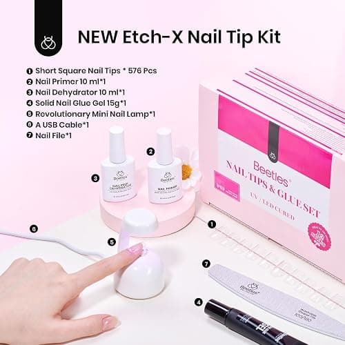 Beetles Gel Nail Kit Short Square with Nail Dehydrator and Primer, 576Pcs Half Matte Etch-X Gel Nail Tips Solid Nail Glue Mini Nail Lamp Acrylic Nail Tips Easy DIY Nail Extension Set Gift for Women thumbnail 8