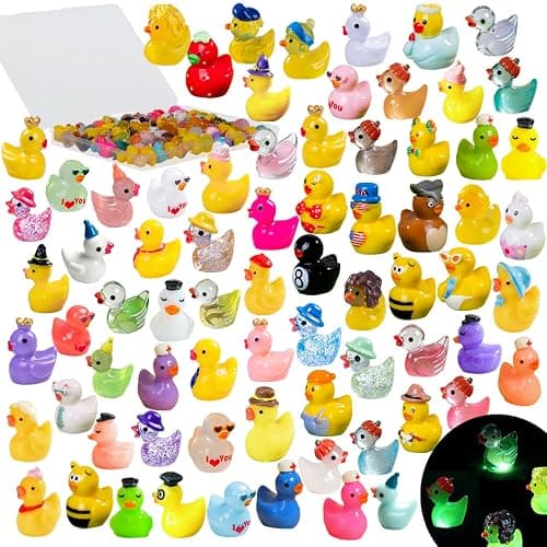 U-Zimikee 80 Pcs Resin Ducks with Storage Box, Multicolor Mini Resin Ducks, Tiny Duck to Hide, Miniature Duck Figurines Bulk for Fairy Garden, Micro Landscape Ornament Dollhouse Decoration - Image 1