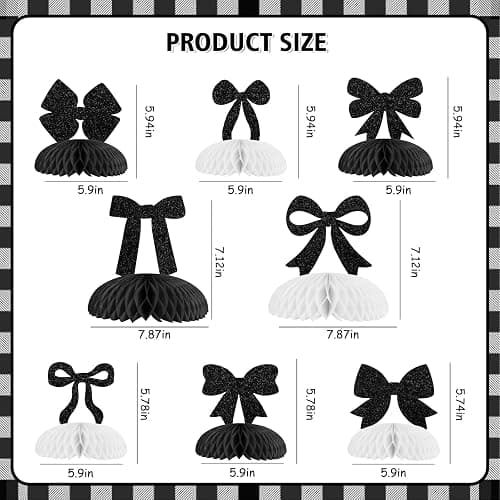 Cheerupp 8 Pcs Black Bow Glitter Honeycomb Centerpieces Decorations, Black White Table Toppers Decor, Bow 3D Table Signs for Baby Shower Bachelorette Birthday Party Supplies thumbnail 3