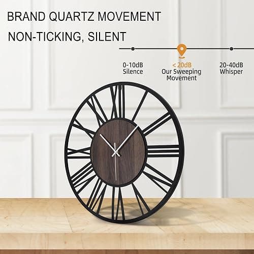 Mee 2ou Large Wall Clock for Living Room Decor, 16 Inch Non Ticking Silent, Battery Operated Modern Vintage Oversized Wall Clock for Bedroom Kitchen thumbnail 4