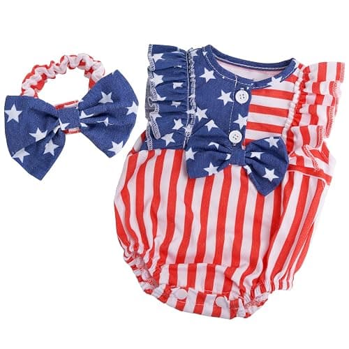 BABESIDE 2 Pcs Reborn Baby Doll Clothes Set for 17-22 Inch Babydolls, Baby Doll Accessories with Headband for Realistic Dolls Clothing, Stars and Stripes - Image 1