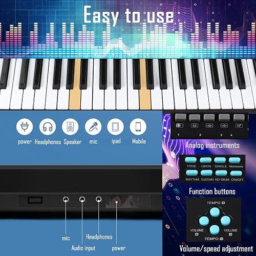 61 keys piano keyboard, Electronic Digital Piano with Built-In Speaker Microphone, Portable Keyboard Gift Teaching for Beginners, electric piano for kids, Birthday Gift for Children - Black thumbnail 6