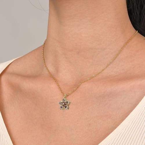 Spinning Necklace Women Gold Plated Flower Pink Crystal Pendant Necklace thumbnail 7