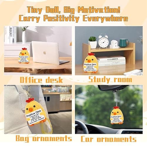 Narottl Handmade Crochet Emotional Support Plush Blind Box Mini Positive Animal Dolls with Inspirational Card, Motivational Sticker & Hook, Hanging & Desktop Gifts for Friend, Coworker & Teacher thumbnail 5