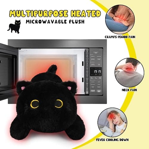 JIZWPOOM Microwavable Stuffed Animals, Weighted Black Cat Plush Heating Pad for Period Cramps, Heatable and Coolable Lavender, Kawaii Plush Toys for Women Girls Kids,10 Inch thumbnail 3