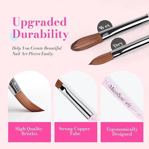 MelodySusie 3Pcs Acrylic Nail Brush Set, Sizes 8/10/14 - Professional Nail Art Tool for Acrylic Application, Powder, Extension & 3D Carving, Pink thumbnail 5
