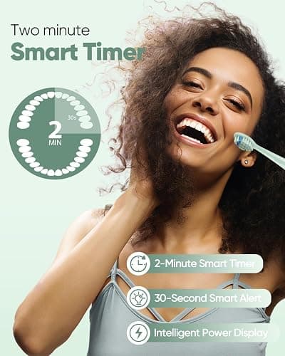 MySmile DY156 Electric Toothbrush for Adults, Rechargeable Sonic Battery Toothbrush Portable with 3 Brush Heads, 2 Mins 5 Modes Smart Timer, 45000VPM, One Charge for 60 Days - Green thumbnail 4