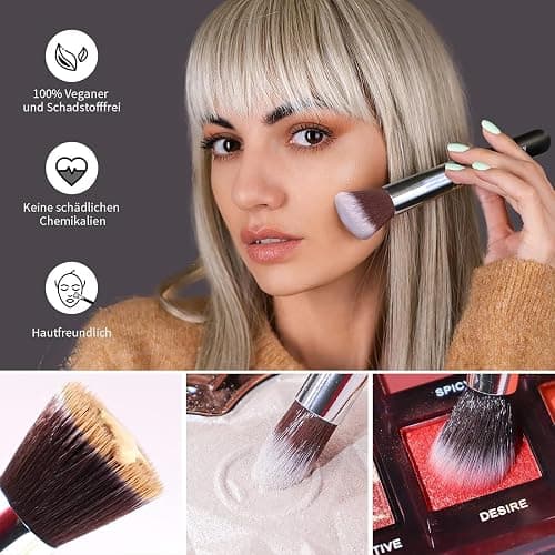 BEAKEY Pinselset Makeup Professionelles Foundation Make up Pinsel Set Premium Puderpinsel Lidschatten Blush Schminkpinsel Set Beauty Schwamm und Bürsteswaschener mit Eiform (10+2 Stück, Silber) thumbnail 7