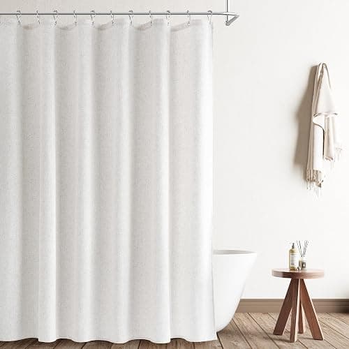 Naturoom Natural Linen Shower Curtain, Country Boho Farmhouse Bath Decor Shower Curtains Neutral Cloth Weighted Textured Fabric Bath Curtain Liner with Hooks, Beige White, 72x72 thumbnail 8