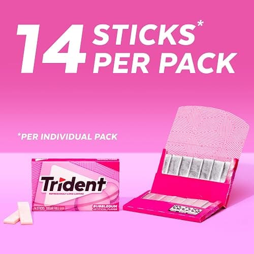 Trident Bubblegum Sugar Free Gum, Original Version, 168 Pieces, Pack of 12 | Chewing Gum with Xylitol, Perfect for Long Lasting Fresh Breath at School, Work & Travel thumbnail 3