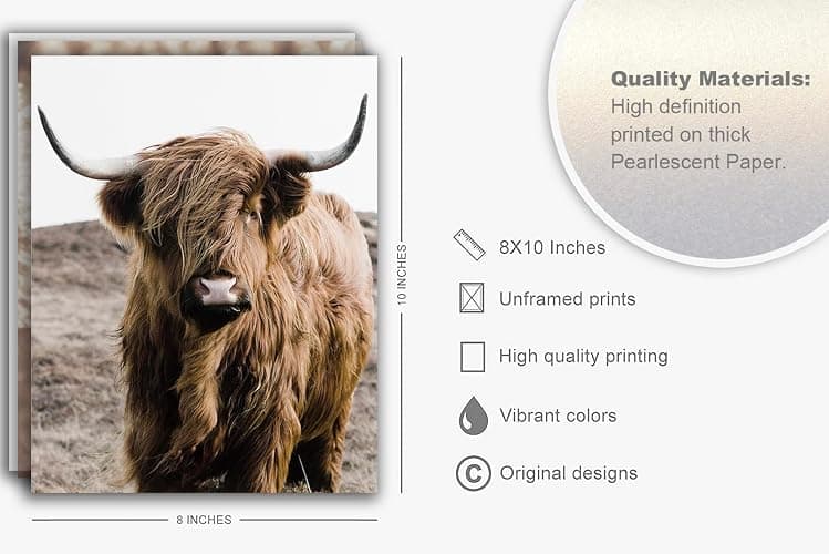 Vintage Cute Cow Wall Art Cow Horse Decor Farmhouse Wall Decor Rustic Nature Western Boho Neutral Country Art Print Painting for Home Office Bedroom Bathroom Living Room, 8x10" 6Pcs, Unframed thumbnail 6