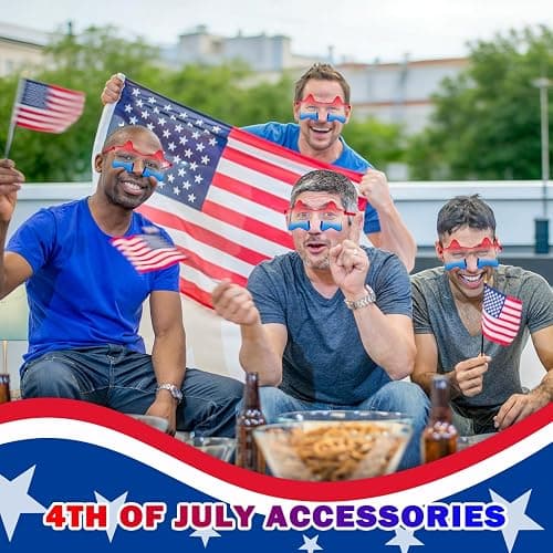 Leetous Fourth of July USA Patriotic Star Sunglasses 6 PCS, 4th of July Rimless Glasses Accessories, Red White Blue Party Favor Supplies Gift Decorations Stuff Photo Props for Costume Beach Pool thumbnail 5