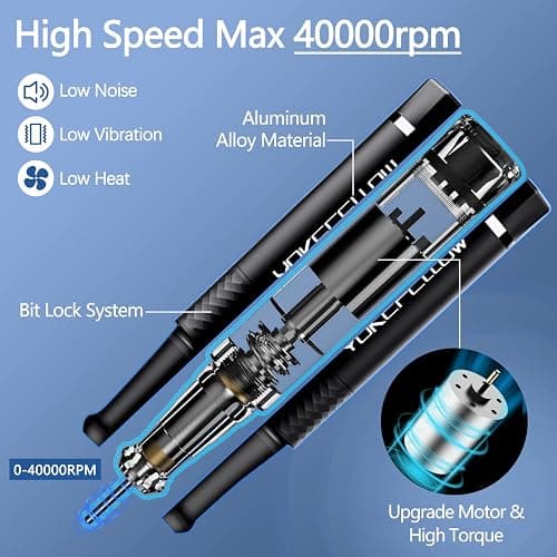 Yokefellow Nail Drill, Professional Portable 40000RPM Nail Drills Machine Electric Engraving Drill for Glass Black thumbnail 2