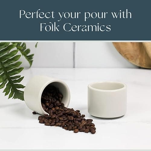 Folk Ceramics Leonard Ceramic Espresso Cups | Modern Stackable Demitasse Mugs for Espresso | Thick Walled, Handleless, Durable, Dishwasher & Microwave Safe | Set of 2, 3oz | Fog Grey thumbnail 8