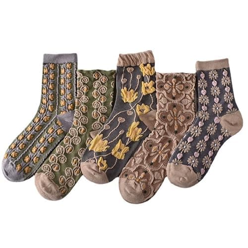 BOFAYS 5 Pairs Womens Floral Cute Socks Vintage Embroidered Plant Socks for Women Teens Cotton Cozy Ankle Sock - Image 1