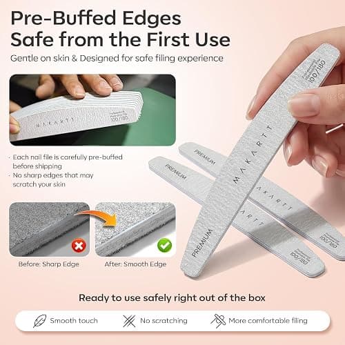 Makartt 100/180 Grit Nail Files, 10PCS Zebra Emery Boards for Nails | Dual-Sided 100 Grit Shapes Acrylic & Gel, 180 Grit Smooths Natural Nails, Pre-Buffed Safe Edge Filers for Home DIY Salon Use thumbnail 2