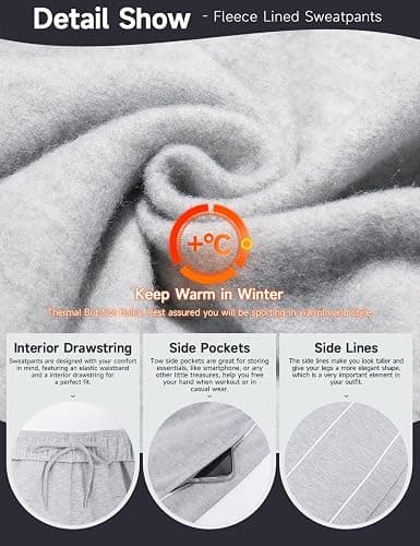 HeSaYep Women's Fleece Lined Wide Leg Sweatpants Winter Thermal Warm Baggy Straight Leg Sweat Pants with Pockets thumbnail 3