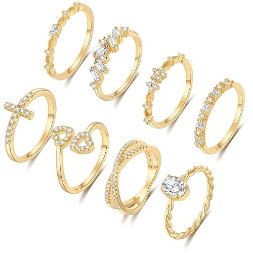 TOSGMY Gold Silver Rings For Women Non Tarnish Gold Plated Stackable Rings Wedding Engagement Bands Dainty 14K Gold Ring Simple Trendy Cubic Zirconia Thumb Stacking Ring Pack Size 4-11 thumbnail 6