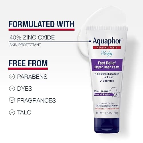 Aquaphor Baby Diaper Rash Paste with Zinc Oxide, Talc Free, 3.5 OZ | Zinc Oxide Baby Diaper Rash Paste Provides Immediate Relief, Treatment and Prevention, Hypoallergenic, Talc Free thumbnail 2