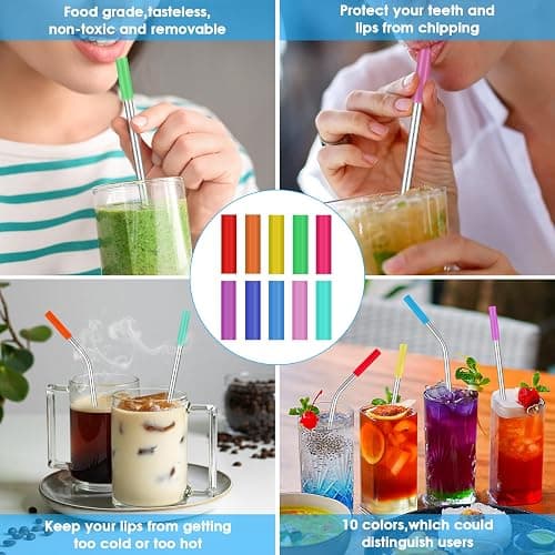 20 Pack Reusable Stainless Steel Metal Straws,10.5" & 8.5" Reusable Drinking Straws with 20 Silicone Tips 5 Straw Brushes 1 Travel Case,Eco Friendly Extra Long Metal Straw Fit for 20 24 30 oz Tumbler thumbnail 4