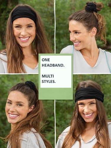 Huachi Black Headbands for Women Wide Headbands for Women Non Slip Thick Womens Headband Boho Elastic Hair Bands for Women's Hair Stretchy Sweat Head Band for Workout Running Working thumbnail 5
