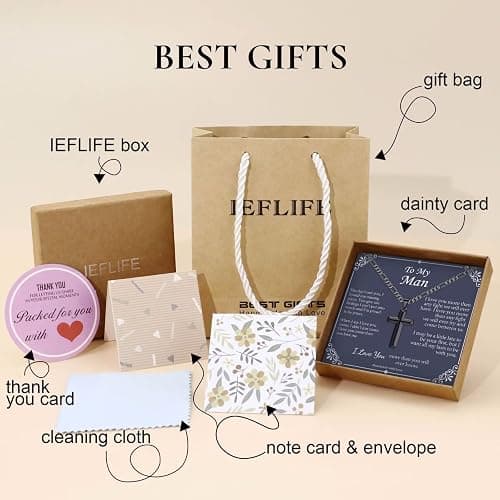 IEFLIFE Easter Basket Stuffers - Cross Necklace Easter Gifts for Men Boys, Silver/Black/Gold Figaro Chain Cross Necklaces for Men, Baptism Religious Christian Gift for Son Boyfriend Husband thumbnail 7