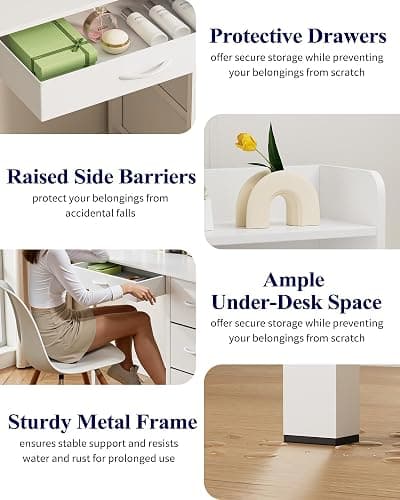 Kitsure Vanity Desk with Mirror and Lights - Large Capacity Makeup Vanity with 4 Fabric Storage Drawers & 3 Lighting Modes, Vanity Table Set with Sturdy Metal Frame for Bedroom, White, 35" x 17" x 52" thumbnail 7