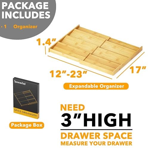 SpaceAid Bamboo Spice Drawer Organizer, (Need 3" Deep Drawer) Expandable 4 Tier Spices Rack for Cabinet, Kitchen Seasoning Storage Insert (Jars Not Included, From 12" to 23" Wide) thumbnail 5