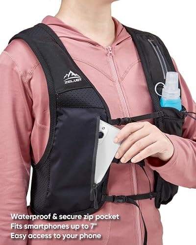 Zelvot Running Vest for Women Men, USA Original Patent, Adjustable Chest Straps Running Hydration Vest with 500ml Soft Flask and Phone Holder, Lightweight Reflective Hydration Backpack for Hiking thumbnail 4