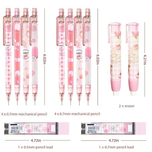 Mangpung Cute Pink Coquette Peach Mechanical Pencil Set Include 8Pcs Kawaii Mechanical Pencils,2 Tubes Mechanical Pencil Lead Refills,2Pcs Erasers,for Office School Supplies thumbnail 2