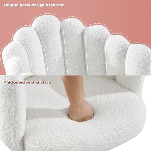 TRIOBLADE Boucle Desk Vanity Chair with Wheels with Thick Padded 360°Swivel Dressing Table Makeup Accent Chairs with Adjustable Height for Bedrooms Office Living Room Nail Women Girls (White) thumbnail 4
