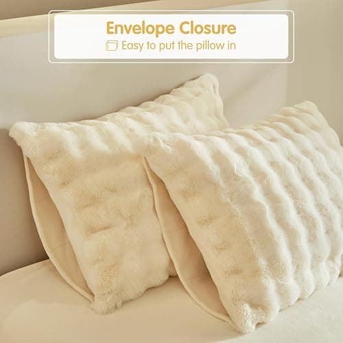 Tokokimo Fluffy Fleece Queen Size Duvet Cover Set, Ultra Soft Reversible Heavyweight Bedding Set, Extra Warm Winter Duvet Cover Set with 2 Pillow Cases, All Season Fuzzy Comforter Cover Set, Beige thumbnail 7