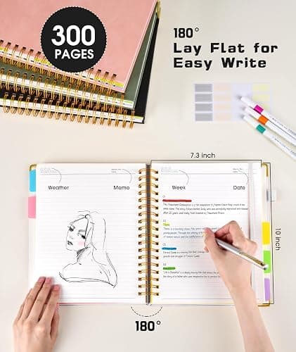 Hardcover Spiral Notebook Journal with Removable Dividers Tabs, 300 Pages Leather 5 Subject Notebook College Ruled, 8"x10" Large B5 Notebooks for Work School Note taking, Lined Journal for Women, White thumbnail 2
