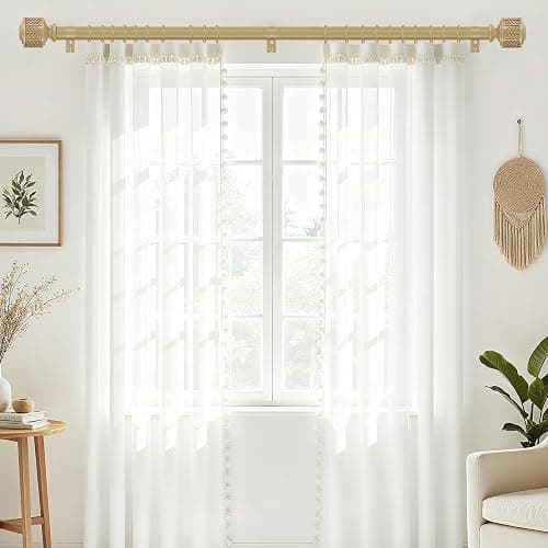 Decorative Wood Curtain Rods for Windows 48 to 84, 1 Inch Heavy Duty Boho Curtain Rod Adjustable with Imitation Wooden Grain Leaf Pattern Finials for Farmhouse/Kitchen/Bedroom, 32"-90" thumbnail 2