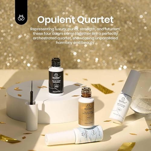 Beetles Gel Liner Nail Polish Set 10ml, 4 Pcs Nail Art Liner Gold Glitter Silver Black White Gel Polish Kit, 3D Mirror Gel Painted Glossy Swirl French Chrome Effect Nail Design Gift for Women thumbnail 2