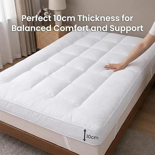 Mattress Topper Double Bed 137x190 cm | 10cm Extra Thick Hotel Quality Microfiber | Soft Double Mattress Topper | Hypoallergenic & Deep Elasticated Straps for Secure Firm Grip thumbnail 5