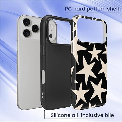 ilikediy for iPhone 17 Pro Case, Cute Cool Star Black Hybrid 2 Layer Hard Shell Silicone Protective Pattern Design Case thumbnail 3