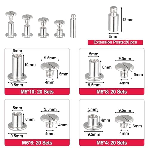100 Pack Chicago Screws and Extention Posts for Binding Extending Scrapbook Photo Album Refill Pages Compatible with Pioneer Photo Albums (M5 x 4/6/8/10mm Book Screws) thumbnail 2