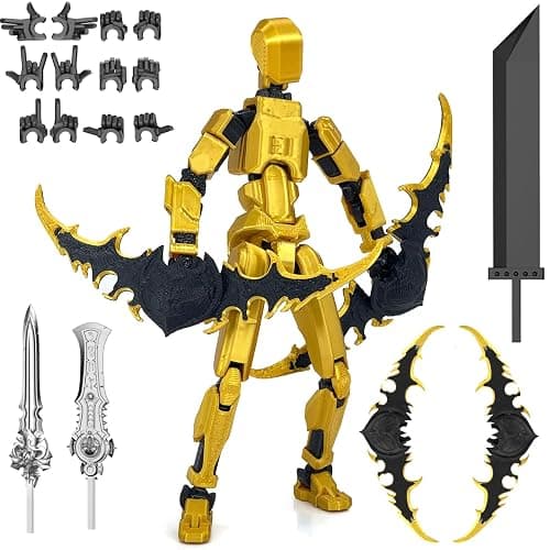 (Assembly Completed) T13 Action Figure Set, Titan 13 Robot Dummy 3D Printed robo 13 Action Figure Articulated, Lucky 13 Gift for Collectors Desktop Decorations (Golden) - Image 1