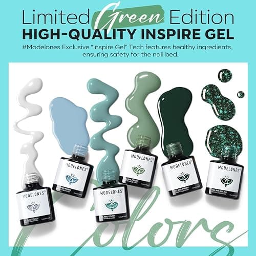 modelones Gel Nail Polish Set - 6 Colors Misty Gray Dark Green Glitter Gel Polish Kit Sage Green Baby Blue Nail Polish Soak Off LED Nail Lamp Nail Kit Fall Winter Nails Salon DIY Gift thumbnail 5