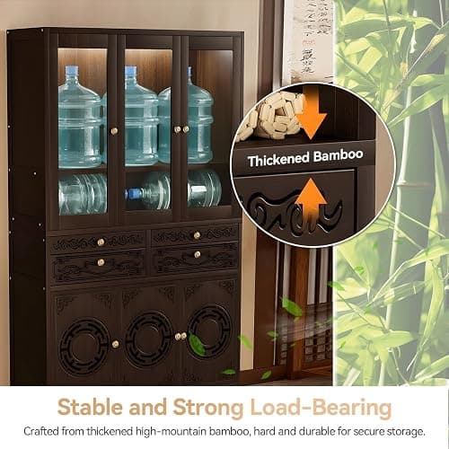 YKLYTBD Bamboo Home Altar Table Cabinet with Acrylic Dustproof Doors, Pull-Out Worship Platform & Storage Shelves, Multi-Tier Buddhist Butsudan Shrine for Meditation Room, Oriental Zen Style thumbnail 6