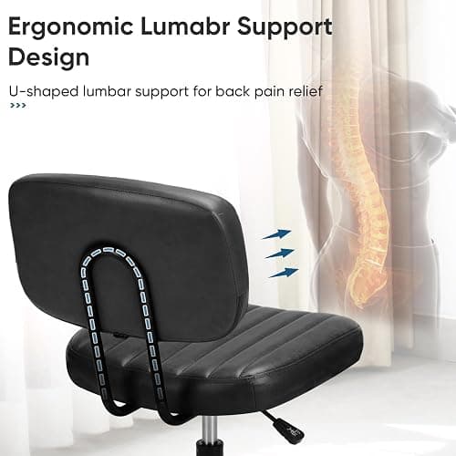 DUMOS Armless Office Desk Chair, Small Height Adjustable Computer Task Chair with Low Back Lumbar Support and 360° Swivel Rolling Wheels for Small Space, Kids and Adults, Dark Black thumbnail 4
