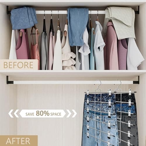 Pants Hangers with Clips,Space Saving Hanging Closet Organizer-6 Tiers Skirt Hangers with 360° Swivel Hook,Closet Organizer-Clothes Hangers- College Dorm Essentials Apartment Essentials-2 Pack thumbnail 2