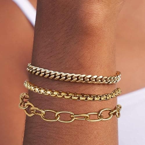 16 PCS Gold Bracelets for Women, Dainty Bracelets Set for Women Trendy, Gold Stackable Cuban Link Paperclip Chain Bracelet Pack Jewelry Gifts for Women thumbnail 5