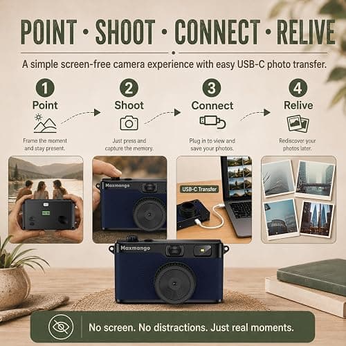Maxmango D53 Vintage Digital Camera - Screenless Vintage Camera Disposable Camera Replacement Includes 8GB SD Card-Blue thumbnail 3