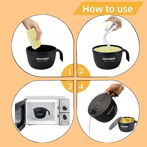 Layron 2 Sets Microwave Ramen Cooker Bowl 45 oz Instant Noodle Bowl with Handles Ramen Noodle Cooker with Spoon Chopsticks Fork Knife College Dorm Room Essentials for Boys Girls (Black, Black) thumbnail 7