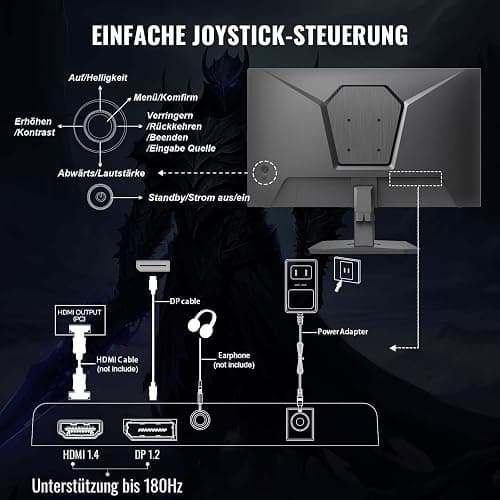Minifire Gaming Monitor 24 Zoll, 180 Hz, 1ms, FreeSync, Full HD(1920 x 1080), Rahmenlos Bildschirm, Einstellbar, Low Blue Light, HDR 10,300Nits, sRGB 110%, 4000:1 Kontrast, HDMI 2.0&DP 1.2(MFG24F4L) thumbnail 7