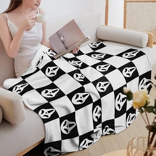 YWZDS Spooky Face Throw Blanket, Black and White Checkered Pattern, Halloween Ghost Blankets Fuzzy Gifts for Sofa Couch Bedroom (60 * 80 inch) thumbnail 8